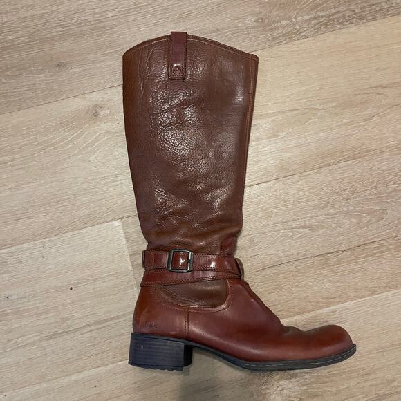 Born BOC Boots Riding Ankle Straps Zip up Brown Cognac Leather Tall 8/39 Comfy - Picture 1 of 11